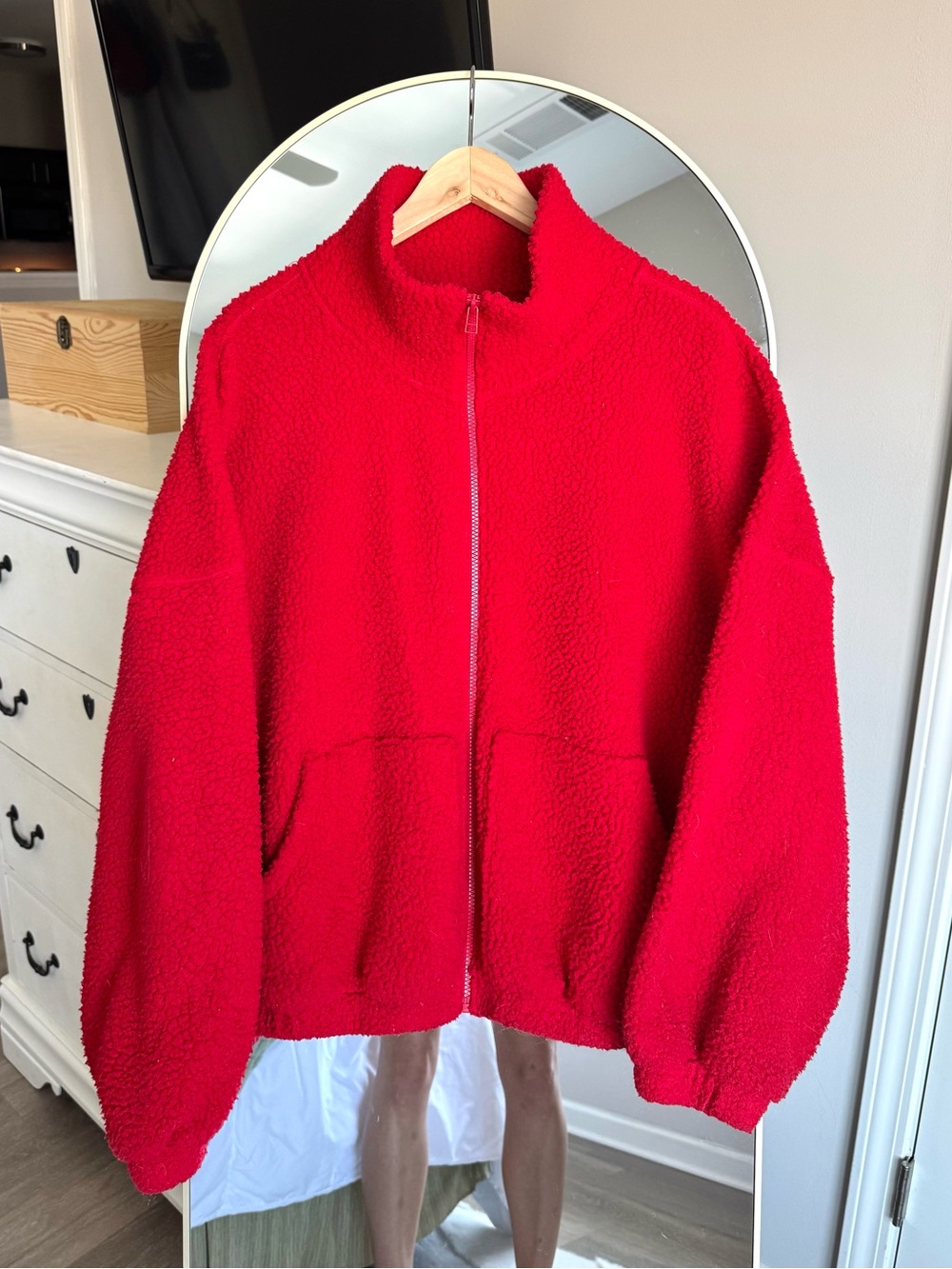 Old Navy Red Oversized Sherpa Full Zip